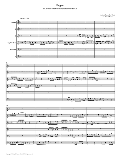 Fugue 20 from Well-Tempered Clavier, Book 1 (Double Reed Sextet)